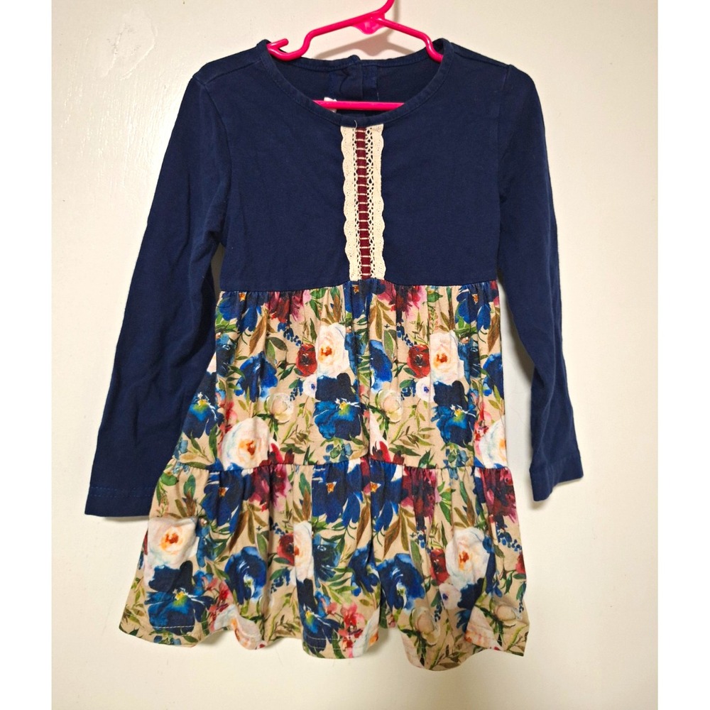 Ricrac & Ruffles Girls Size 5 Blue Floral Tunic Dress Long Sleeve